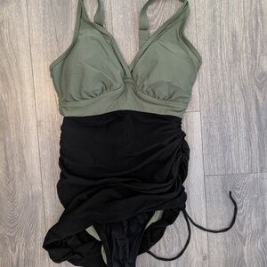 Elegant Olive and Black Women's One-Piece Swimsuit